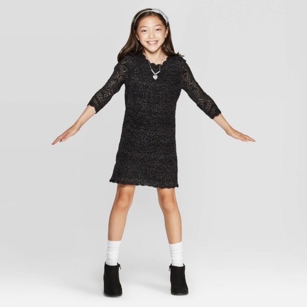 Cat & Jack Black Shine Crochet Sweater Dress